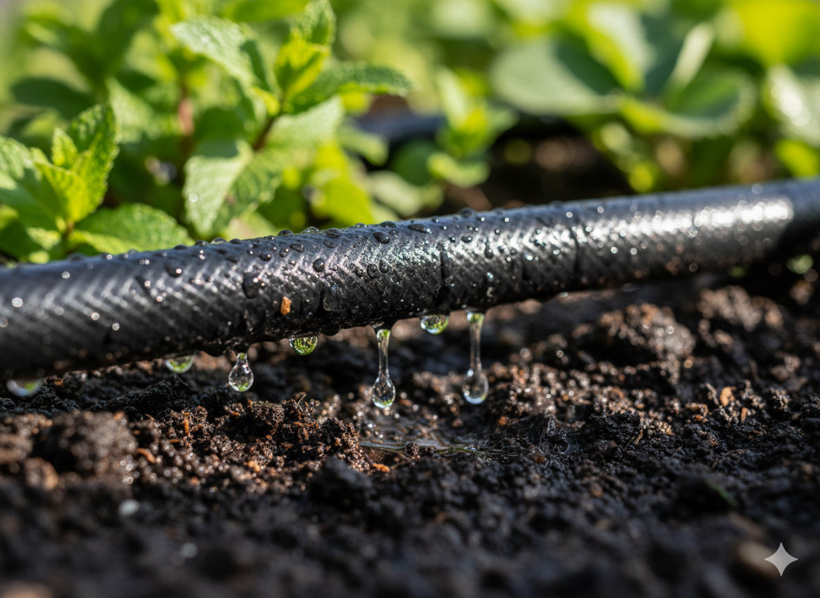 Furtun irigare prin picurare pentru gradina, cauciuc flexibil, 15 m, diametru 12,5 mm, negru