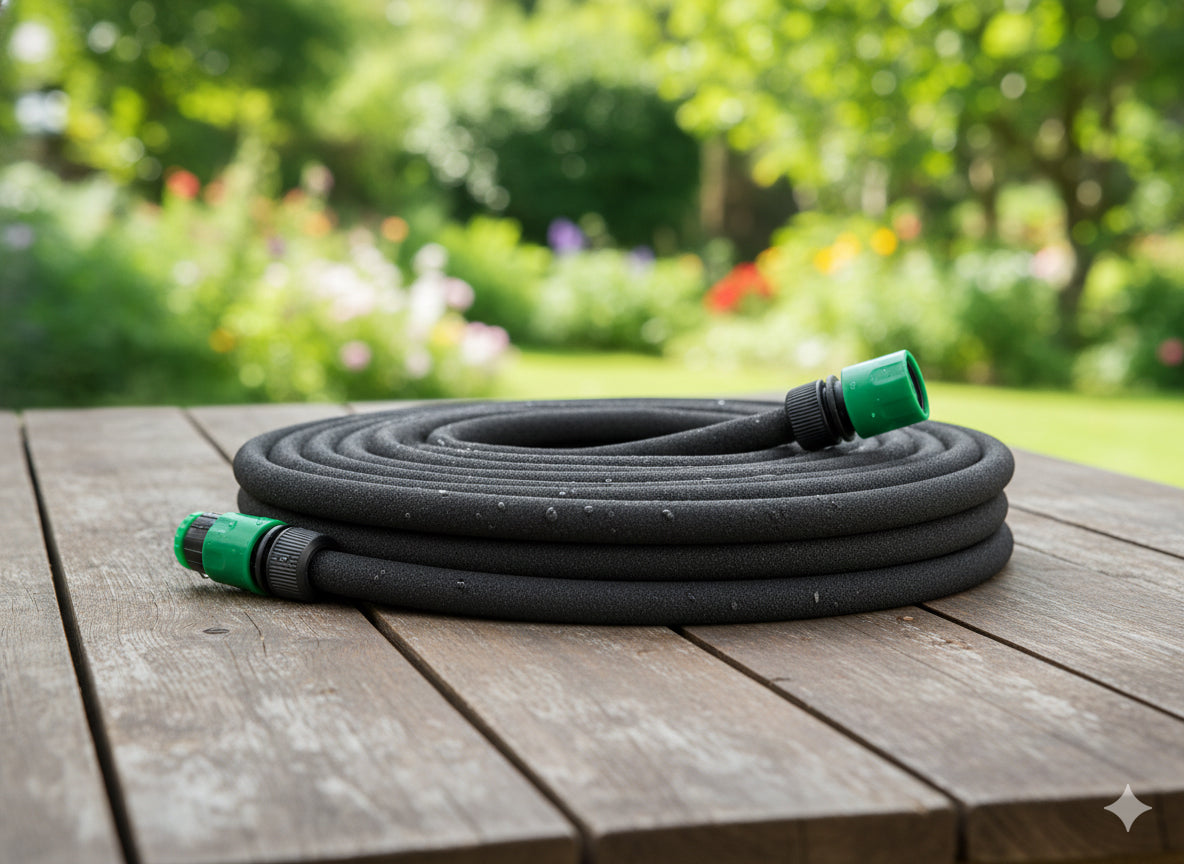 Furtun irigare prin picurare pentru gradina, cauciuc flexibil, 15 m, diametru 12,5 mm, negru