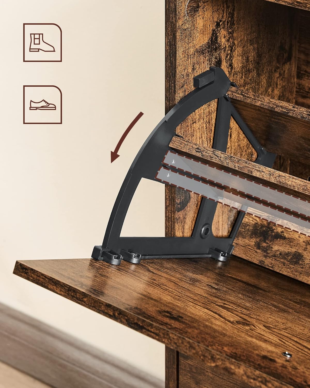 VASAGLE Dulap pantofi cu 2 usi rabatabile, din MDF, pentru 8-12 perechi, 60x24x84cm, maro rustic