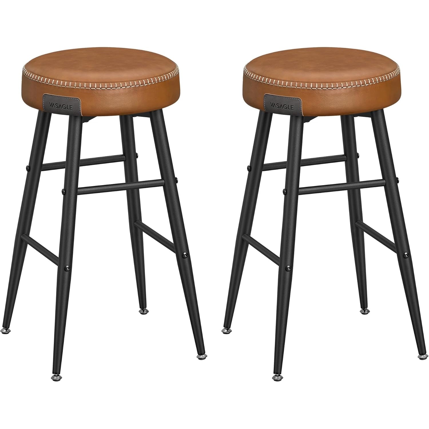 VASAGLE Set 2 scaune bar EKHO, tapiterie PU, cadru metalic, 50x50x63 cm, maro caramel