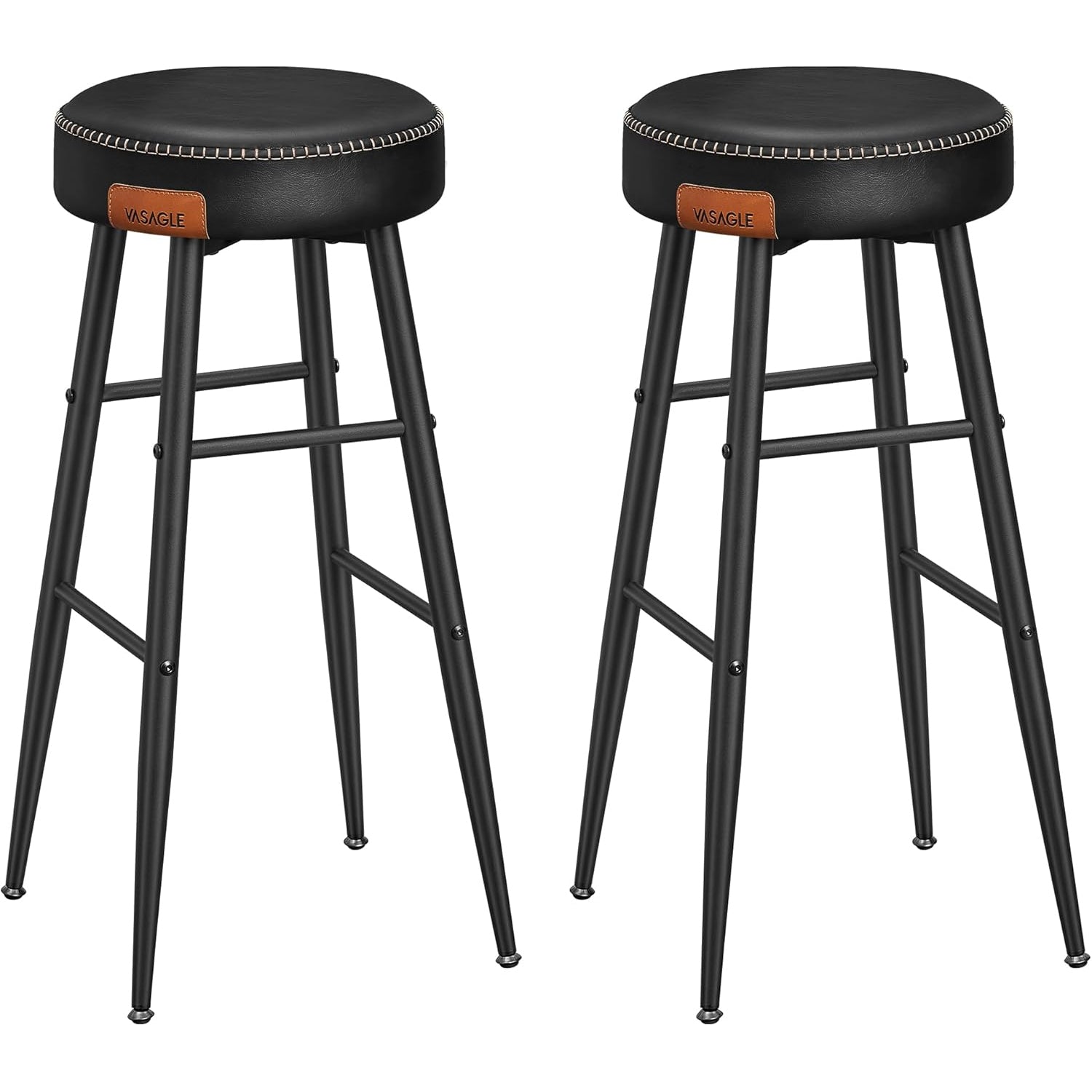 VASAGLE Set 2 scaune bar Ekho, tapitate PU, inaltime sezut 76 cm, 52x76 cm, negru