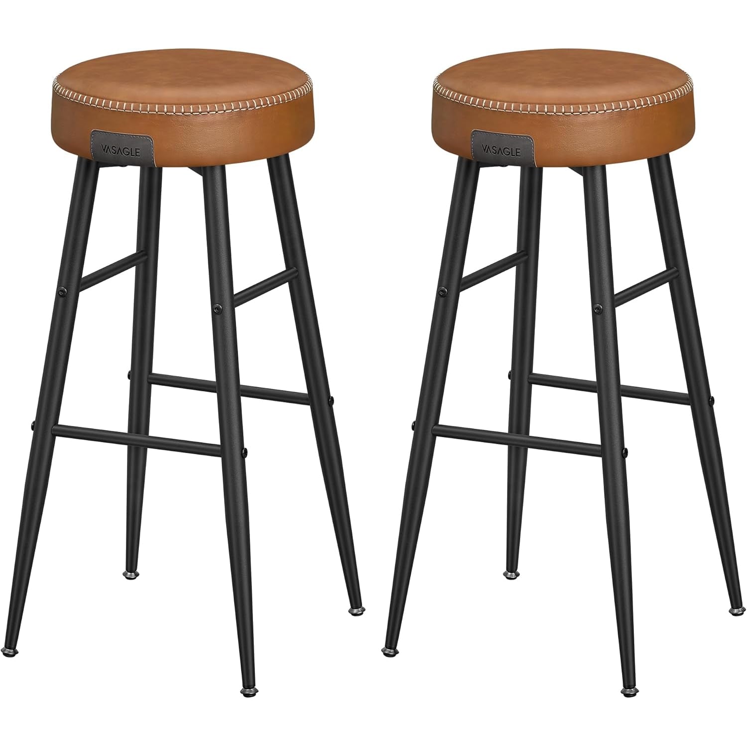 VASAGLE Set 2 scaune bar Ekho, tapitate PU, inaltime sezut 76 cm, 52x76 cm, maro caramel