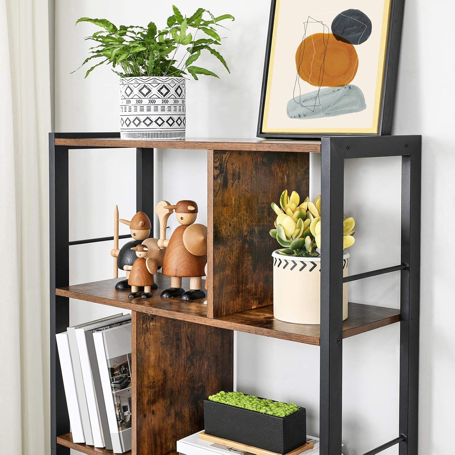 VASAGLE Biblioteca cu 4 rafturi, cadru metalic, stil industrial, 74x30x155 cm, maro rustic