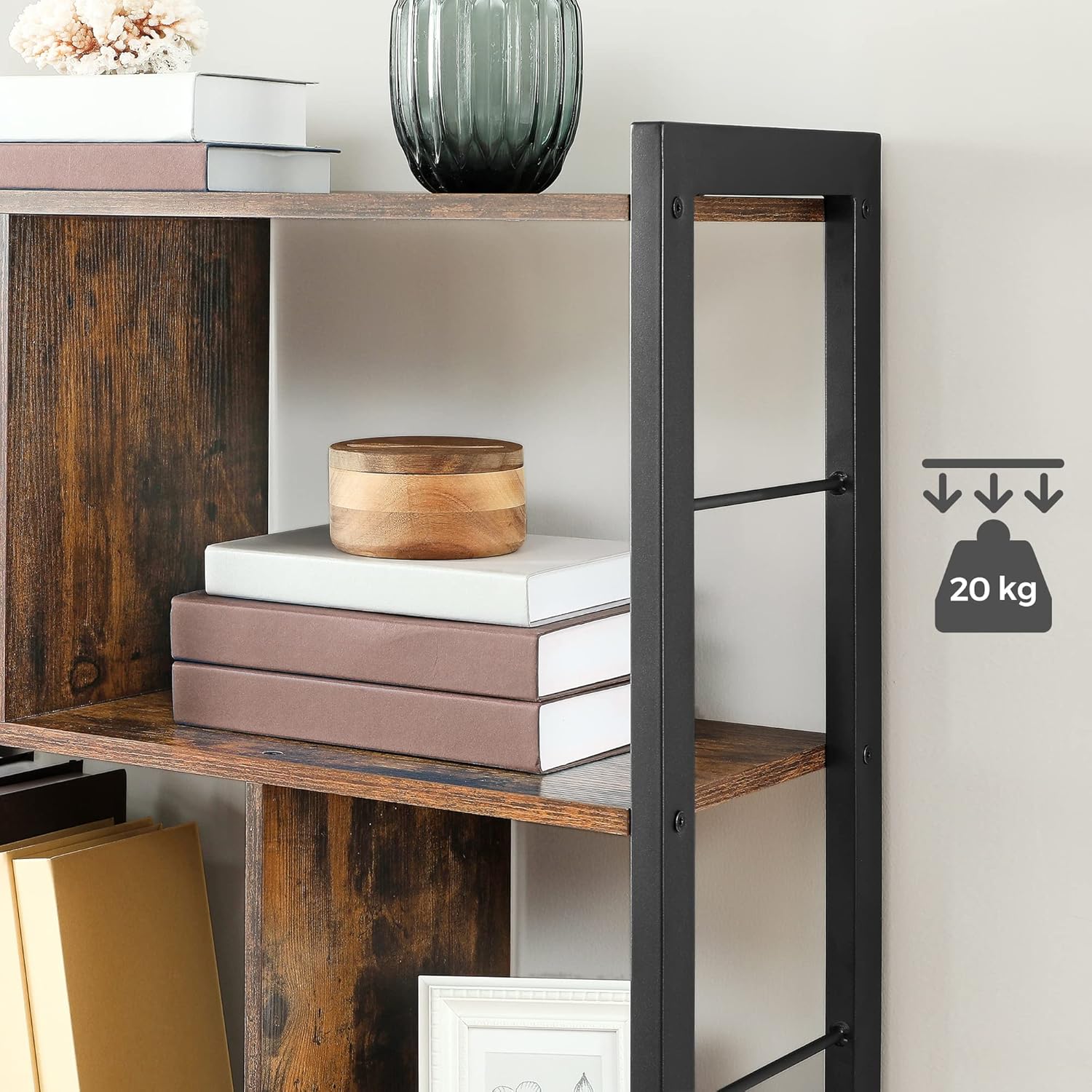 VASAGLE Biblioteca cu 4 rafturi, cadru metalic, stil industrial, 74x30x155 cm, maro rustic