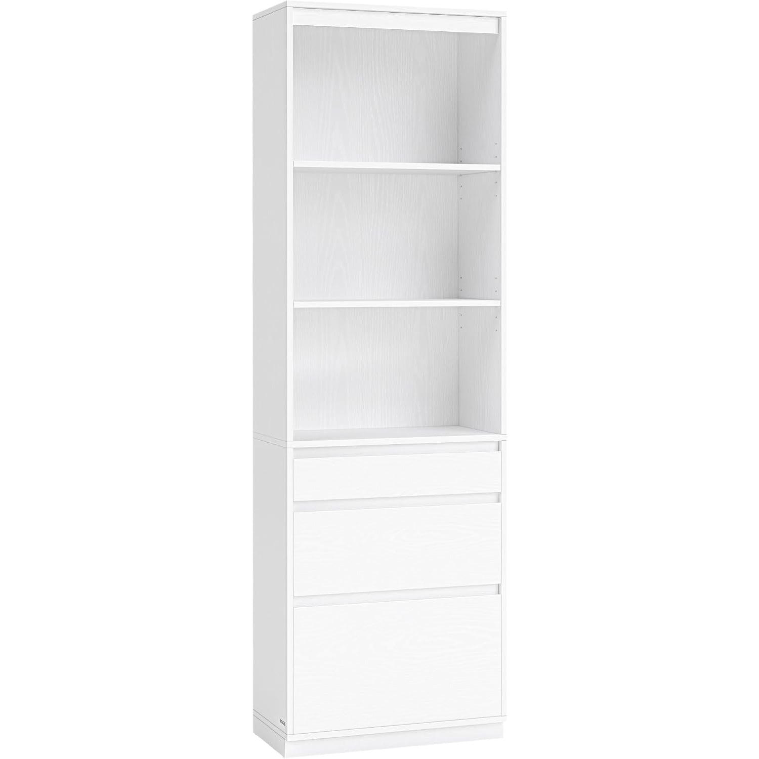 VASAGLE Biblioteca cu 3 sertare si polite reglabile, colectia Kailyn, PAL laminat 15 mm, 57x30x180 cm, alb