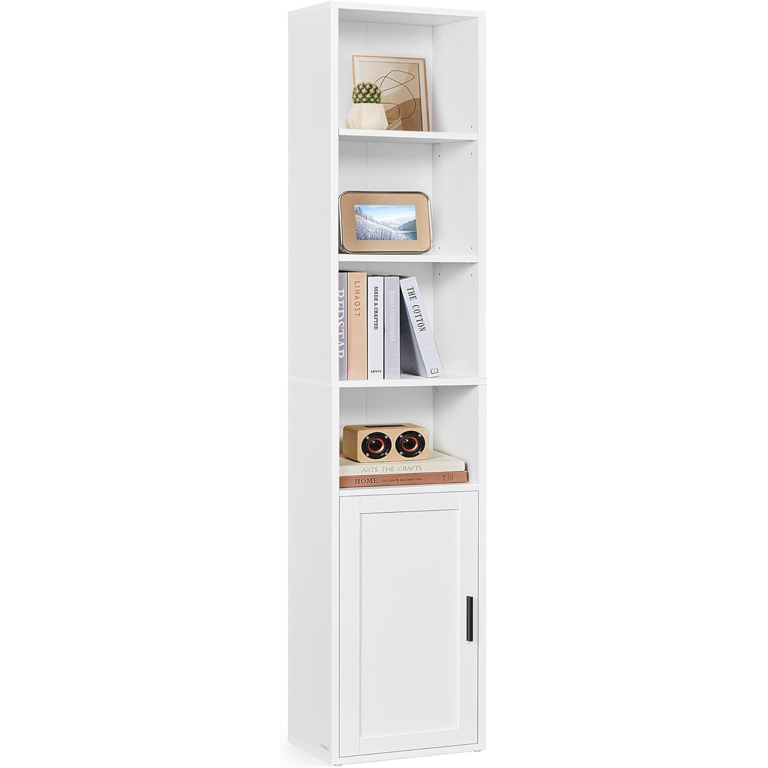 VASAGLE Biblioteca ingusta cu 6 niveluri si dulap inchis, rafturi reglabile, 24x32x175 cm, alb