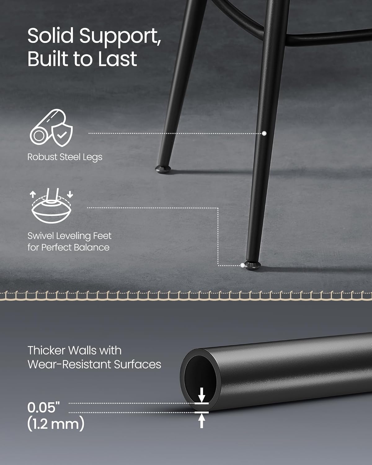 VASAGLE set 2 scaune de bar rotative 360°, cu spatar, inaltime 101 cm, piele sintetica, cadru otel, stil modern, negru