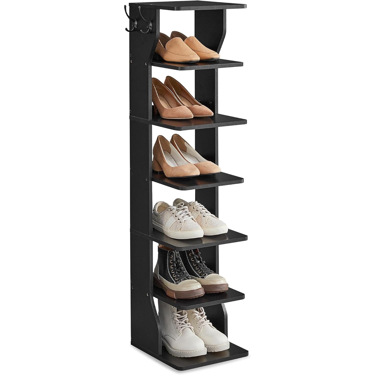 VASAGLE Raft de pantofi, pentru spatii inguste, 6 nivele, 30x26x110 cm, negru