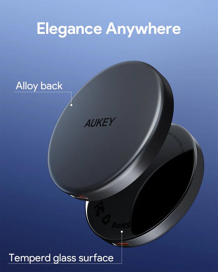 Statie de incarcare wireless Aukey, LC-MC10, 15W, fast charge, 1 x USB-C, negru, "LLTSN1048333" - 689323787036
