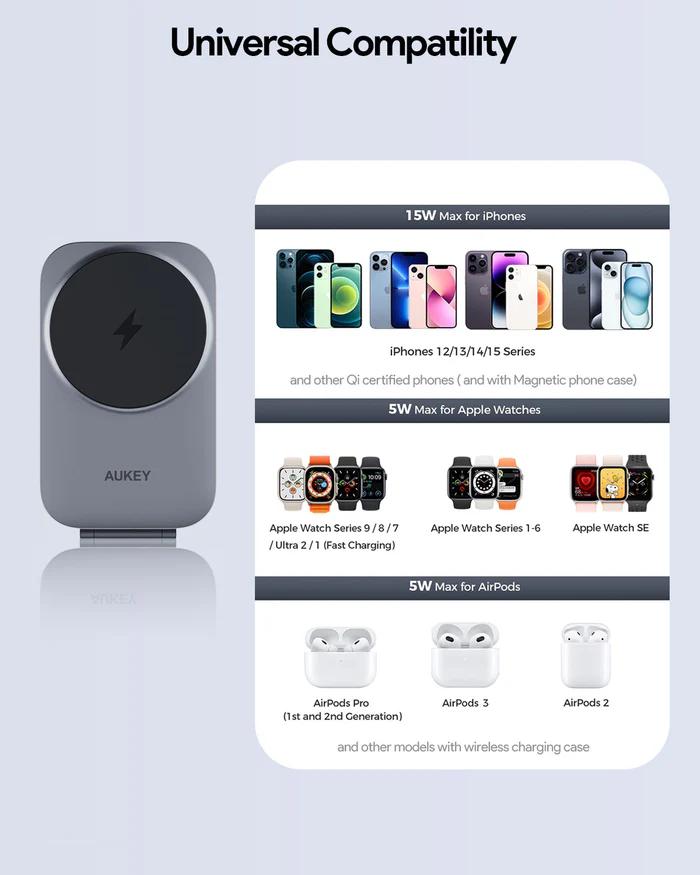 Statie de incarcare wireless Aukey, LC-MC312 (EU), 15W, fast charge, 1 x USB-C, negru, "LLTSEUN1049283" - 689323787432