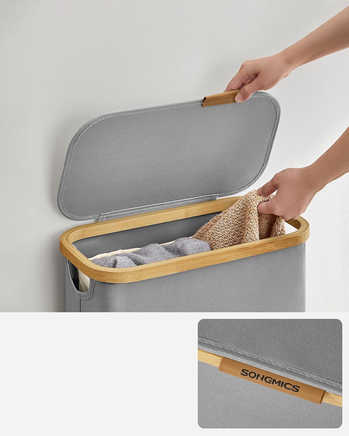 SONGMICS Cos rufe slim pentru spatii inguste, sac detasabil, 65 litri, 42x23x71 cm, gri