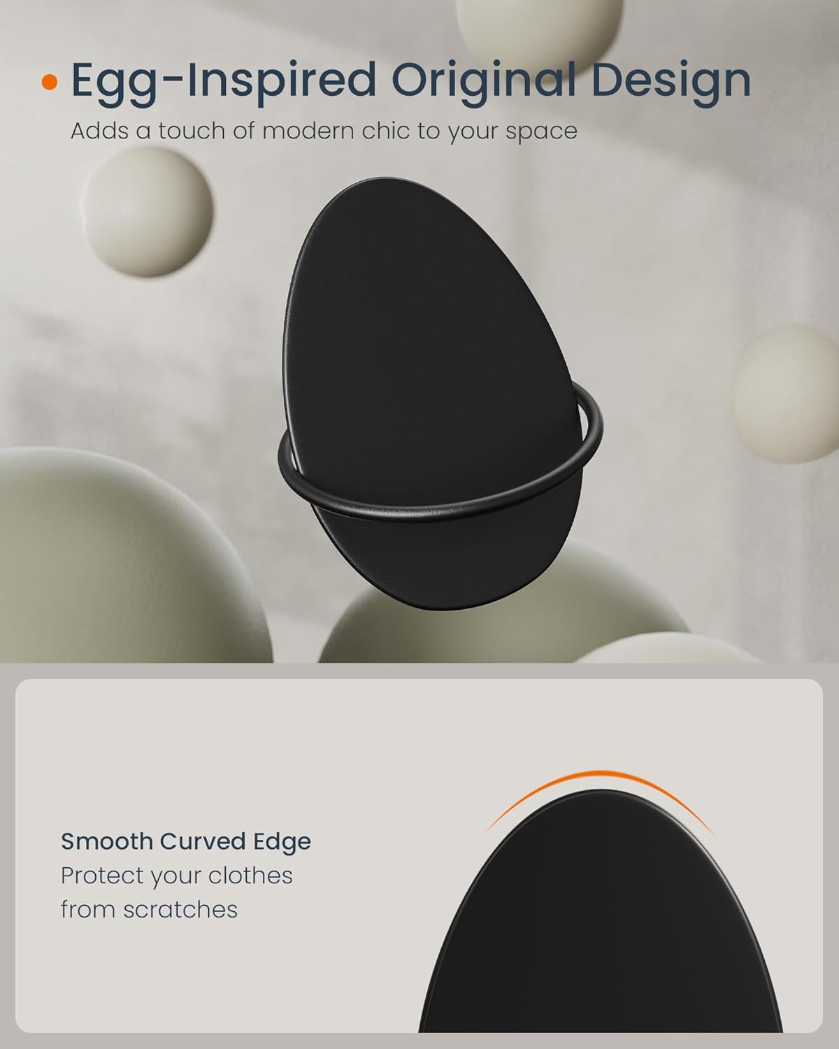 SONGMICS Set 4 carlige perete, design oval din otel, 5 kg per carlig, 9x5x7 cm, negru