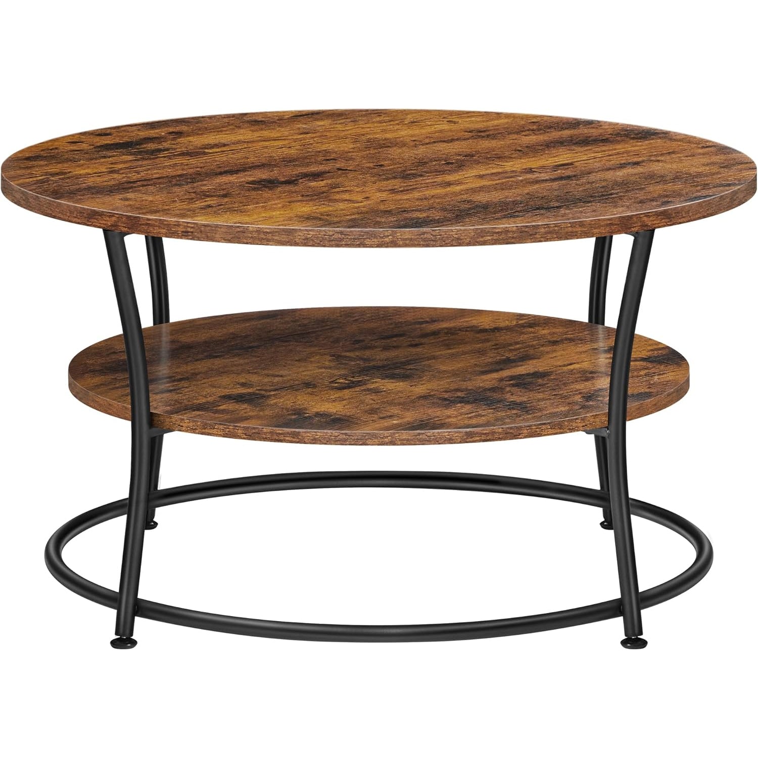 VASAGLE Masuta de cafea rotunda cu raft, cadru metalic, stil industrial, 80x45 cm, maro rustic