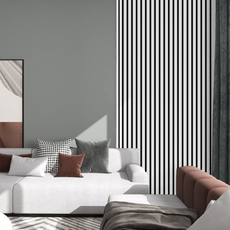 Riflaj MDF decorativ LDA PREMIUM de tip Panou Acustic, Alb Mat, 260x40 cm