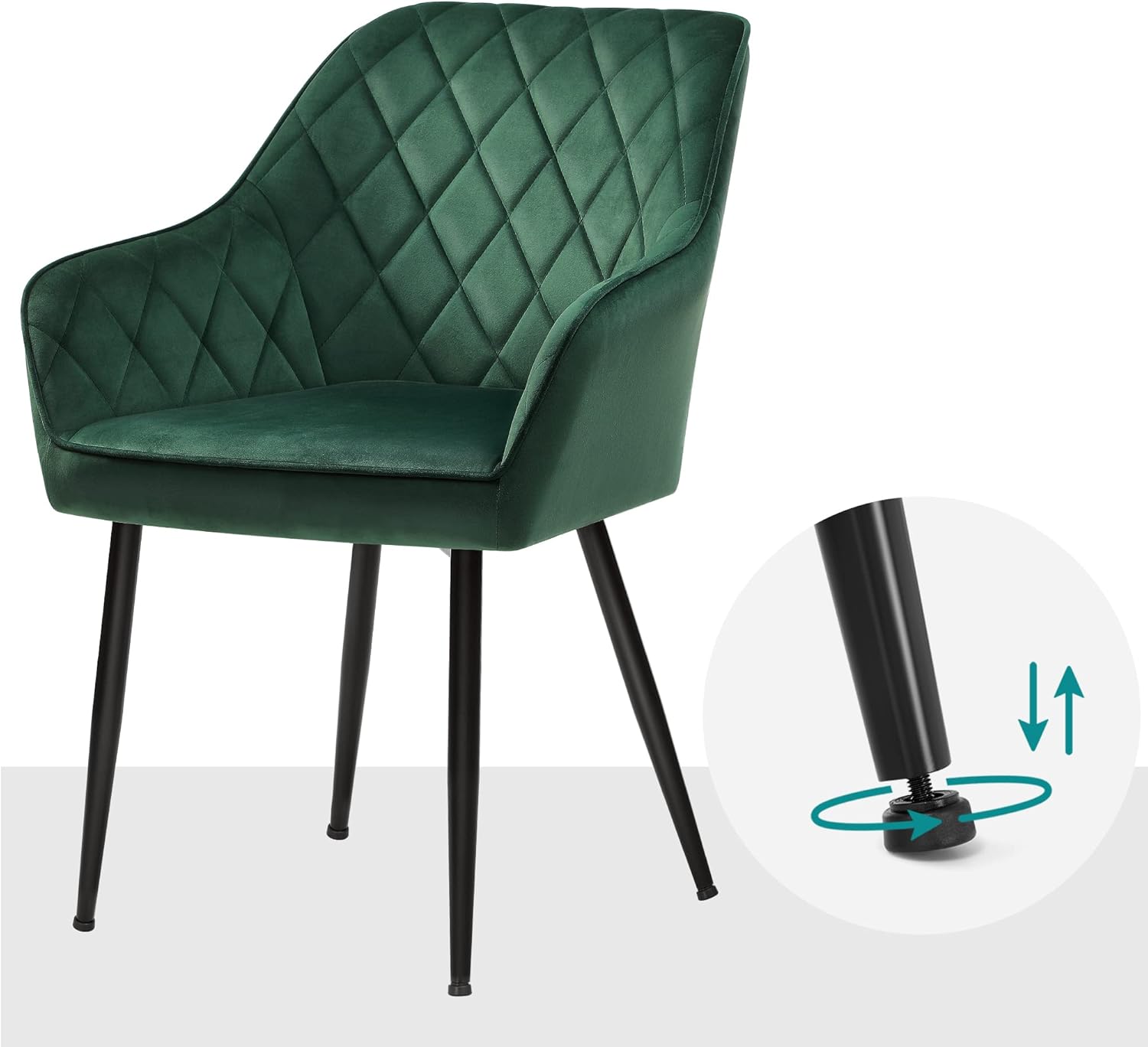 SONGMICS Scaun living tapitat din catifea cu cotiere, sarcina 110 kg, 63x60x85 cm, verde