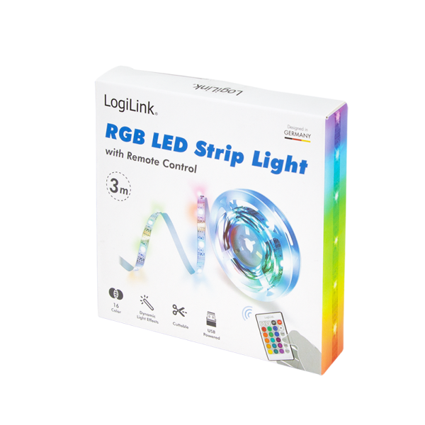 BANDA LUMINI LOGILINK, Wi-Fi Smart, autoadeziva, RGB, 90 x LED, 16 culori, 4 moduri, 570 lm, alimentare USB 5 V/1,2 A, 3m "LED007" (include TV 0.18lei)
