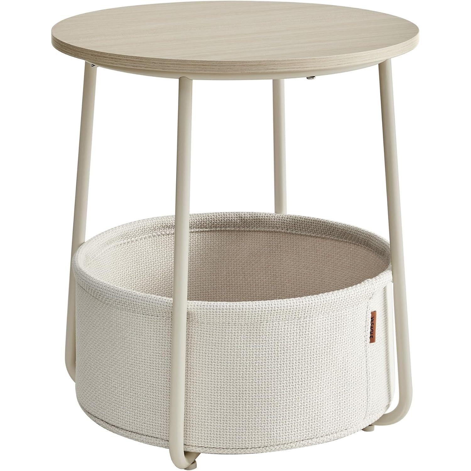 VASAGLE Masuta de cafea rotunda cu cos de stofa, stil modern, 45x50cm, bej