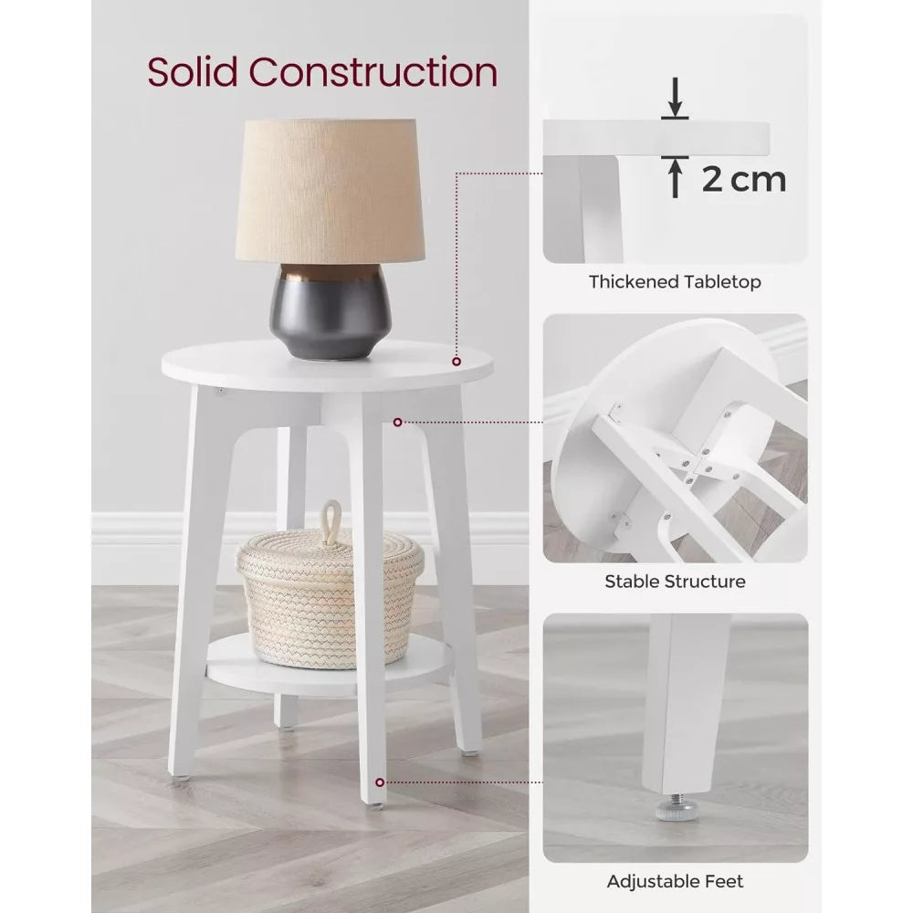 VASAGLE Masuta laterala rotunda cu raft inferior, pentru living sau dormitor, stil modern, 40x40x50 cm, alb
