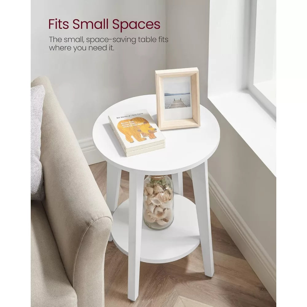 VASAGLE Masuta laterala rotunda cu raft inferior, pentru living sau dormitor, stil modern, 40x40x50 cm, alb