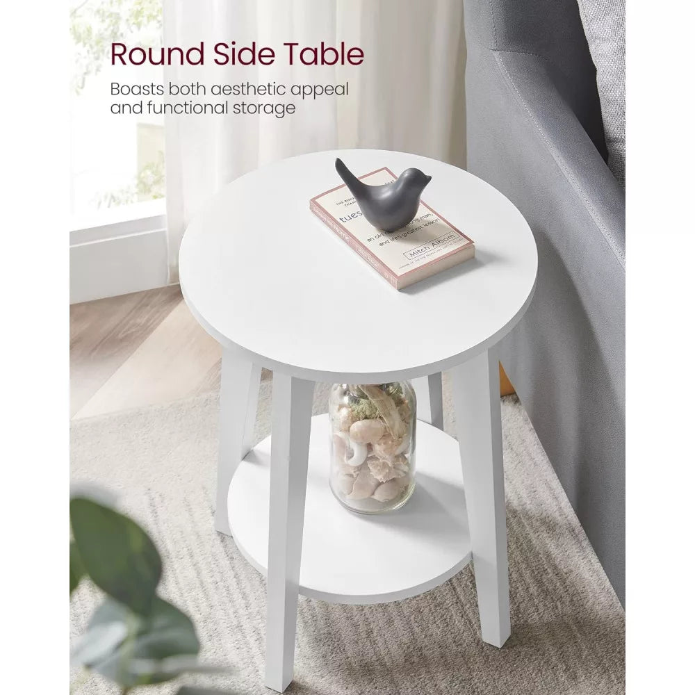 VASAGLE Masuta laterala rotunda cu raft inferior, pentru living sau dormitor, stil modern, 40x40x50 cm, alb