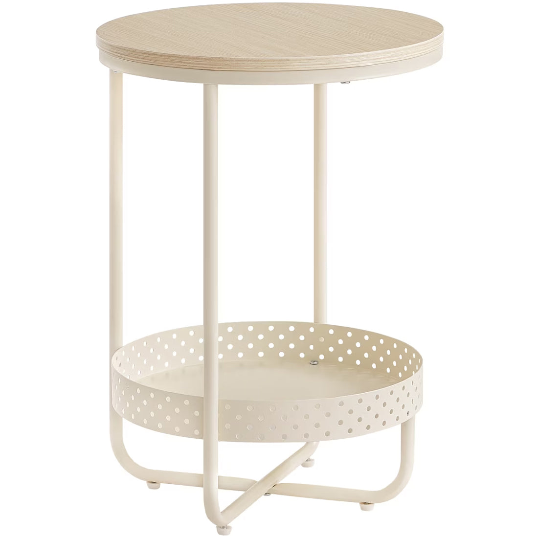 VASAGLE Masuta laterala tip noptiera, rotunda cu cos depozitare, cadru metalic, 40x55 cm, crem