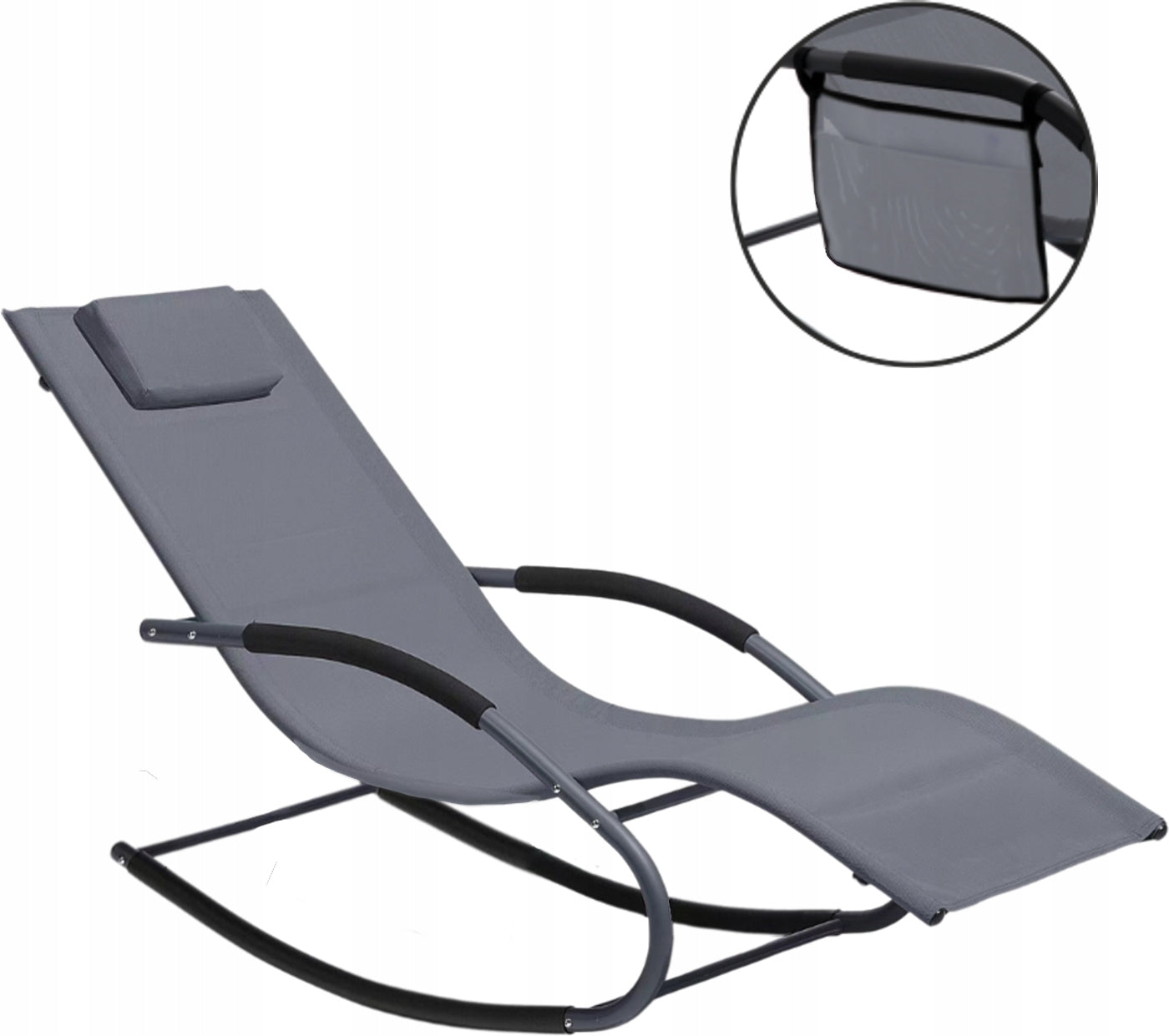 Leagan tip sezlong pentru gradina 148x63x87 cm, structura otel, textilen, design ergonomic, gri inchis