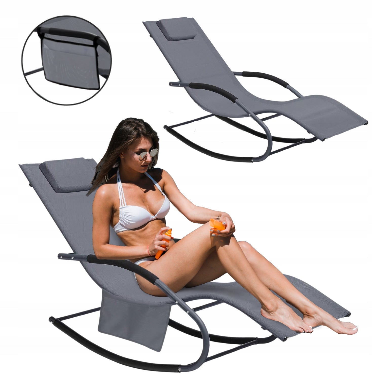 Leagan tip sezlong pentru gradina 148x63x87 cm, structura otel, textilen, design ergonomic, gri inchis