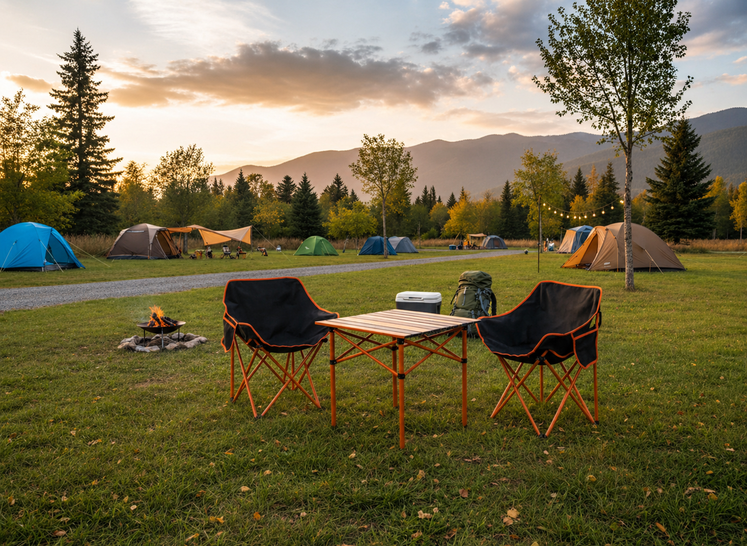 Set camping pliabil masa si 2 scaune, cadru otel, material Oxford 600D, 55x47x66 cm, negru