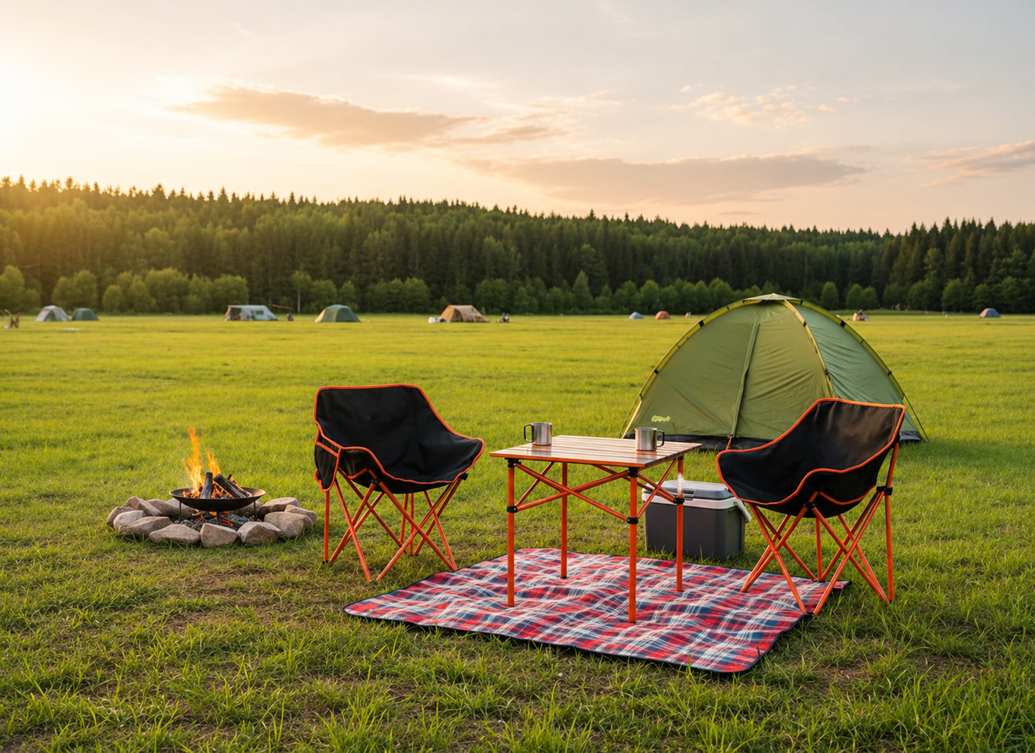 Set camping pliabil masa si 2 scaune, cadru otel, material Oxford 600D, 55x47x66 cm, negru