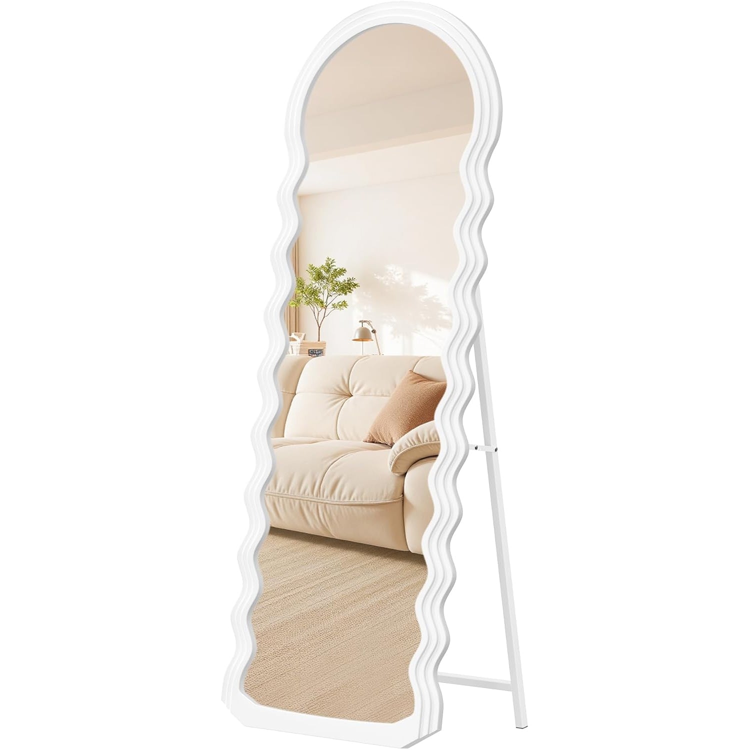 SONGMICS Oglinda de podea ondulata 160x50 cm, rama MDF cu suport, alb