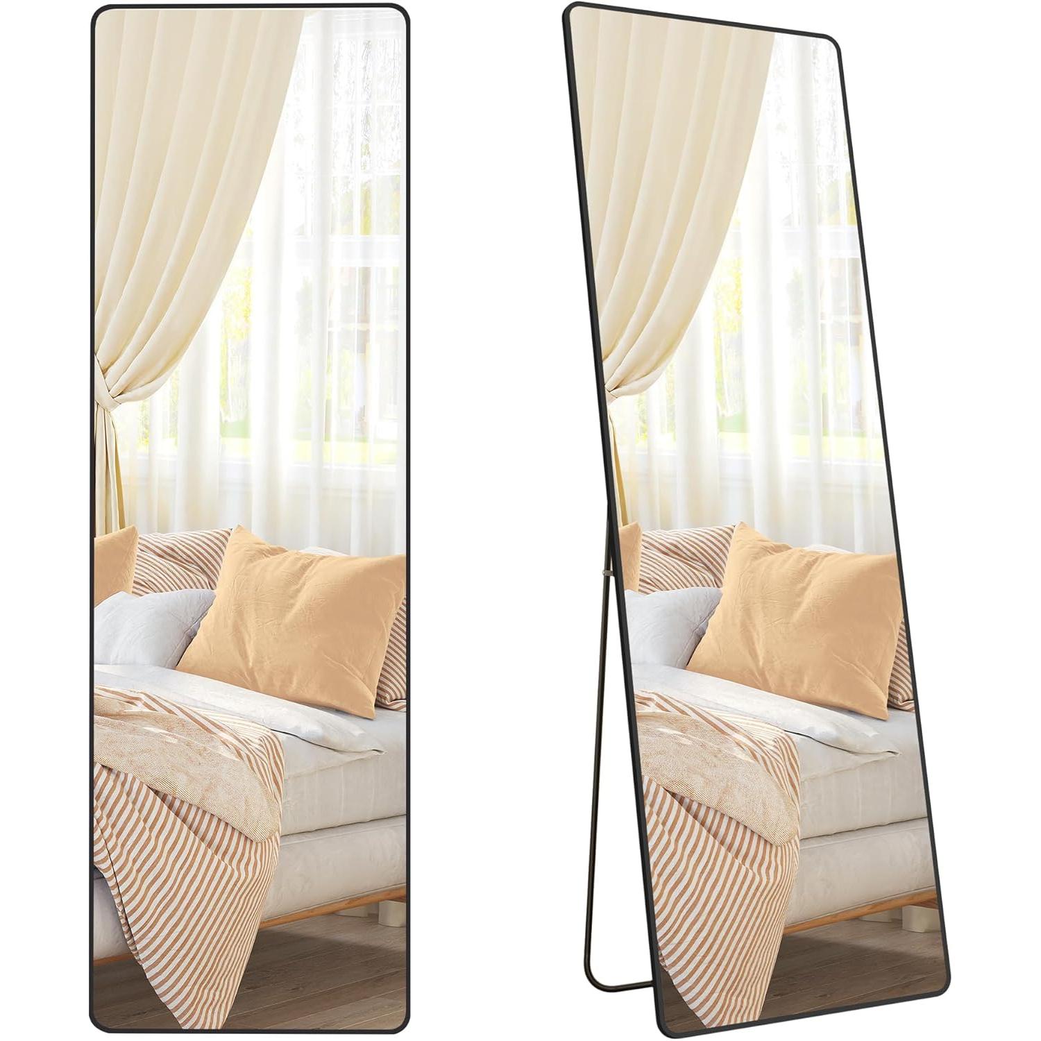 SONGMICS Oglinda podea 160x50 cm, sticla securizata, cadru aluminiu, negru