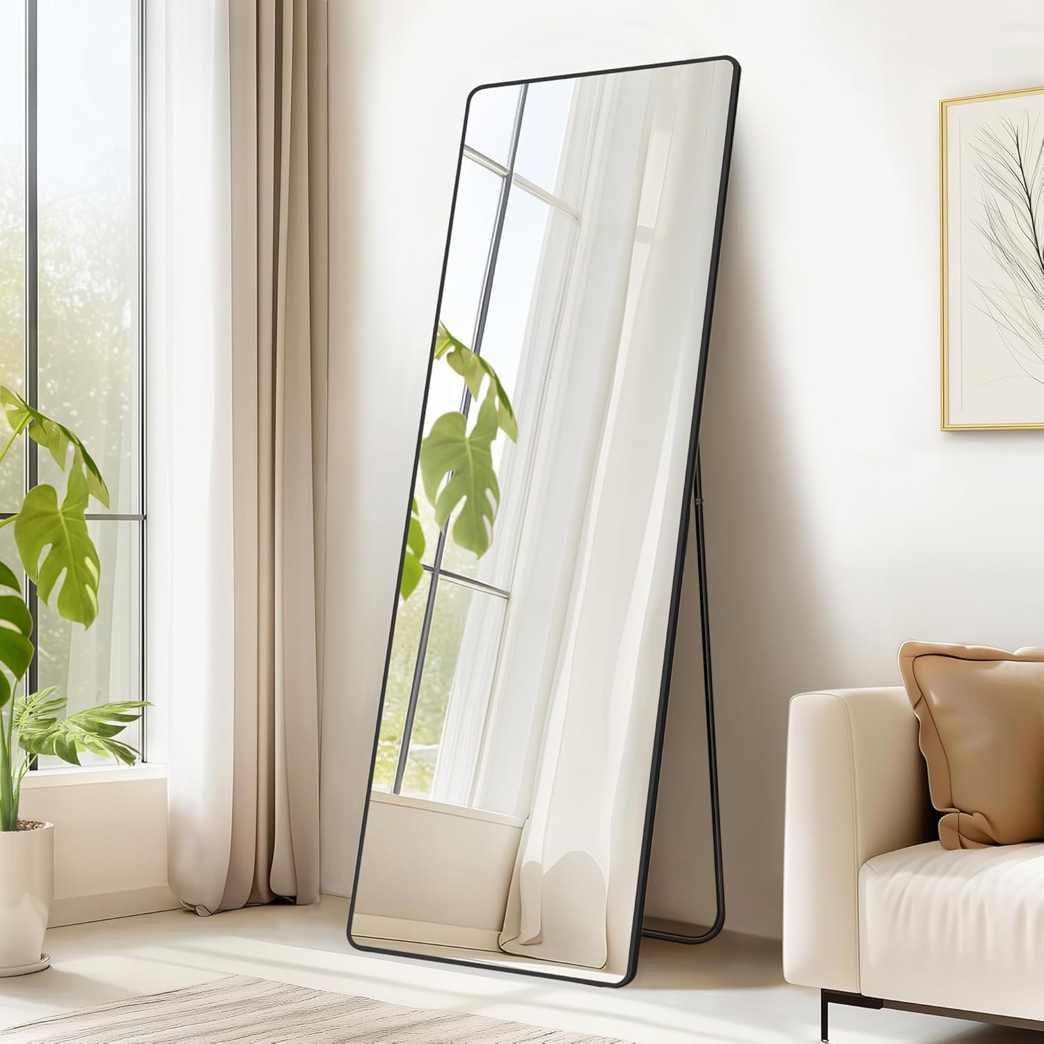 SONGMICS Oglinda podea 160x50 cm, sticla securizata, cadru aluminiu, negru