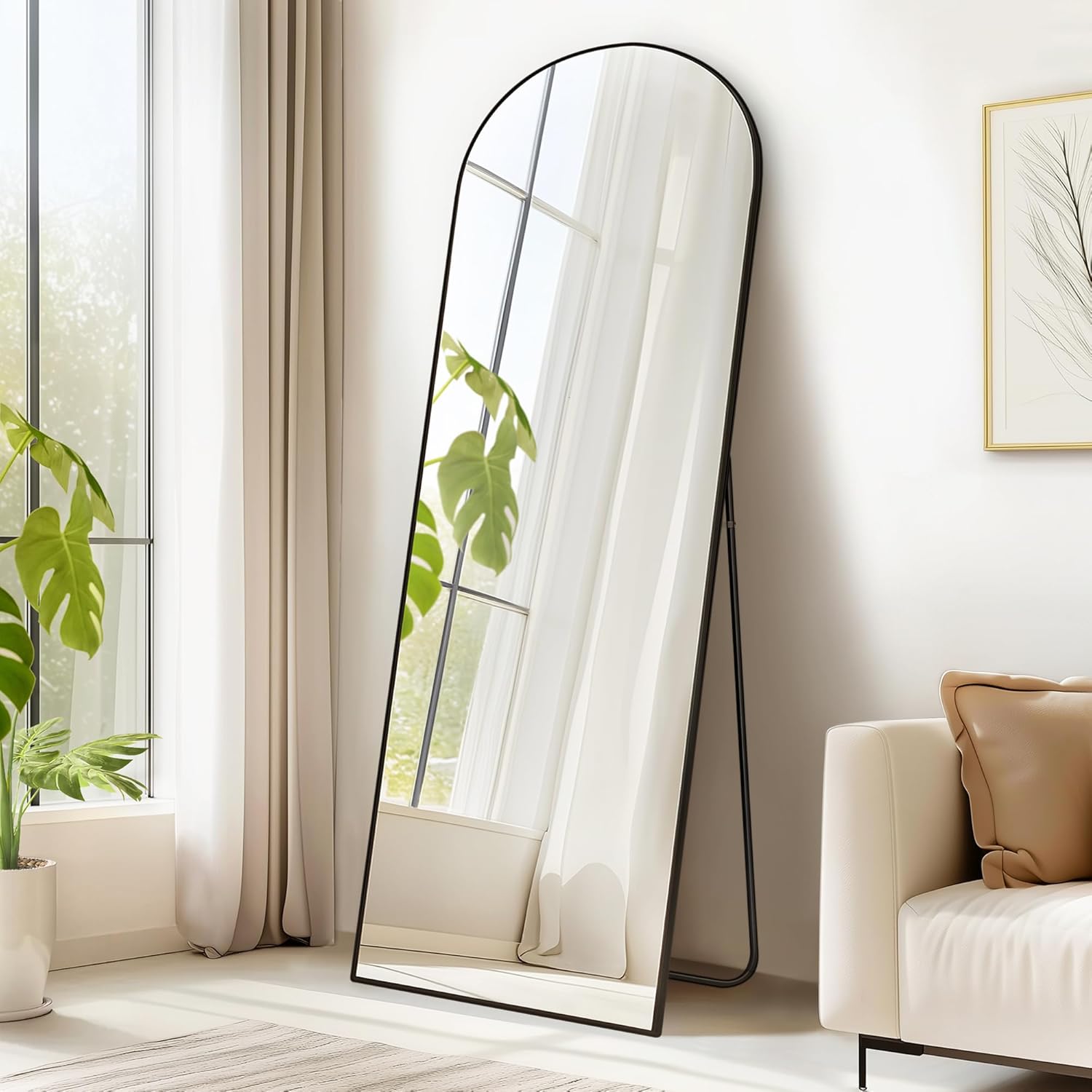 SONGMICS Oglinda podea, cu rama aluminiu si sticla securizata, design curbat, 160x50 cm, negru