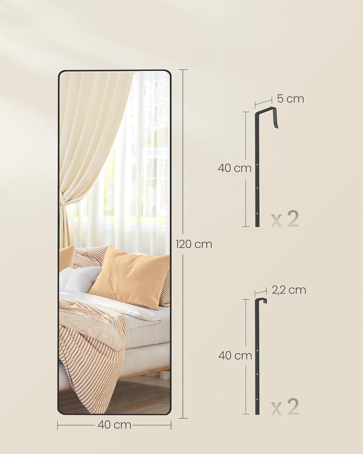 SONGMICS Oglinda mare de perete sau usa, rama aluminiu si sticla securizata, 120x40 cm, negru