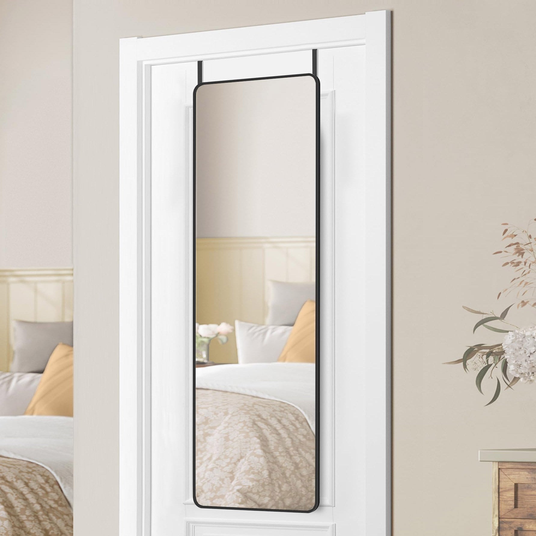 SONGMICS Oglinda mare de perete sau usa, rama aluminiu si sticla securizata, 120x40 cm, negru