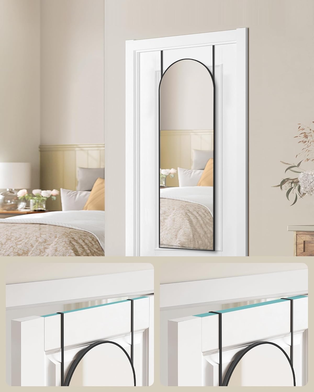 SONGMICS Oglinda decorativa cu rama curbata, 120x40 cm, montaj pe perete sau usa, negru