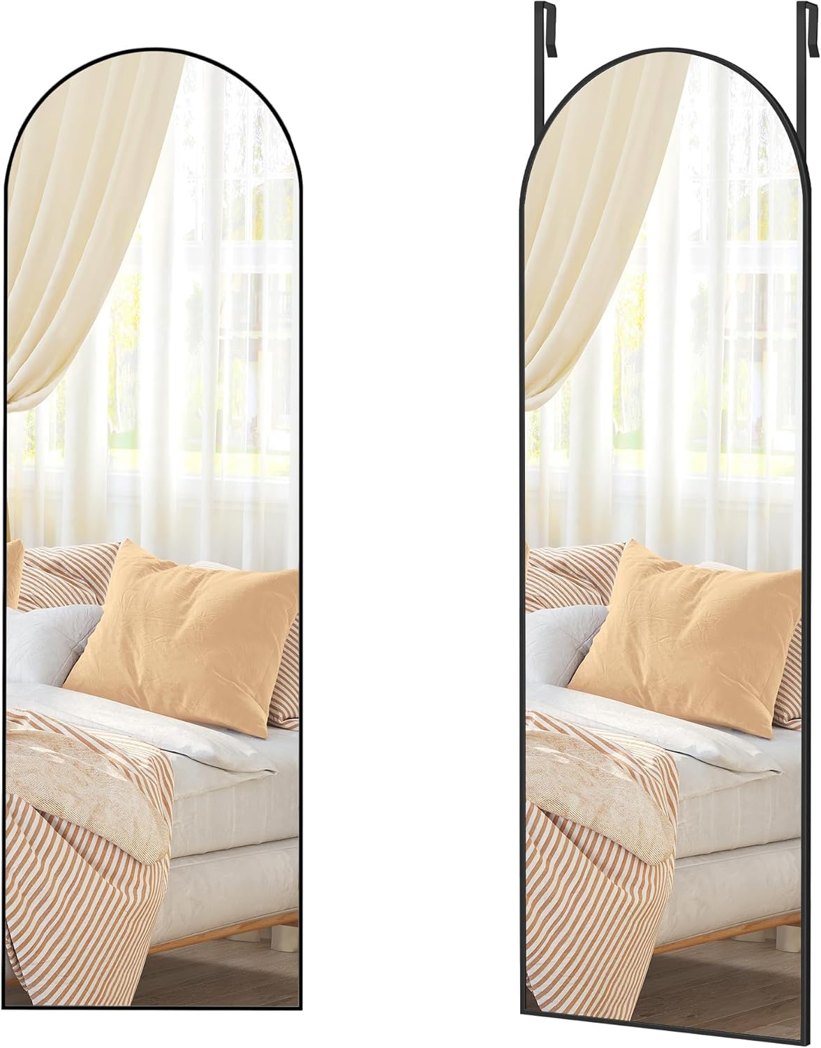 SONGMICS Oglinda decorativa cu rama curbata, 120x40 cm, montaj pe perete sau usa, negru