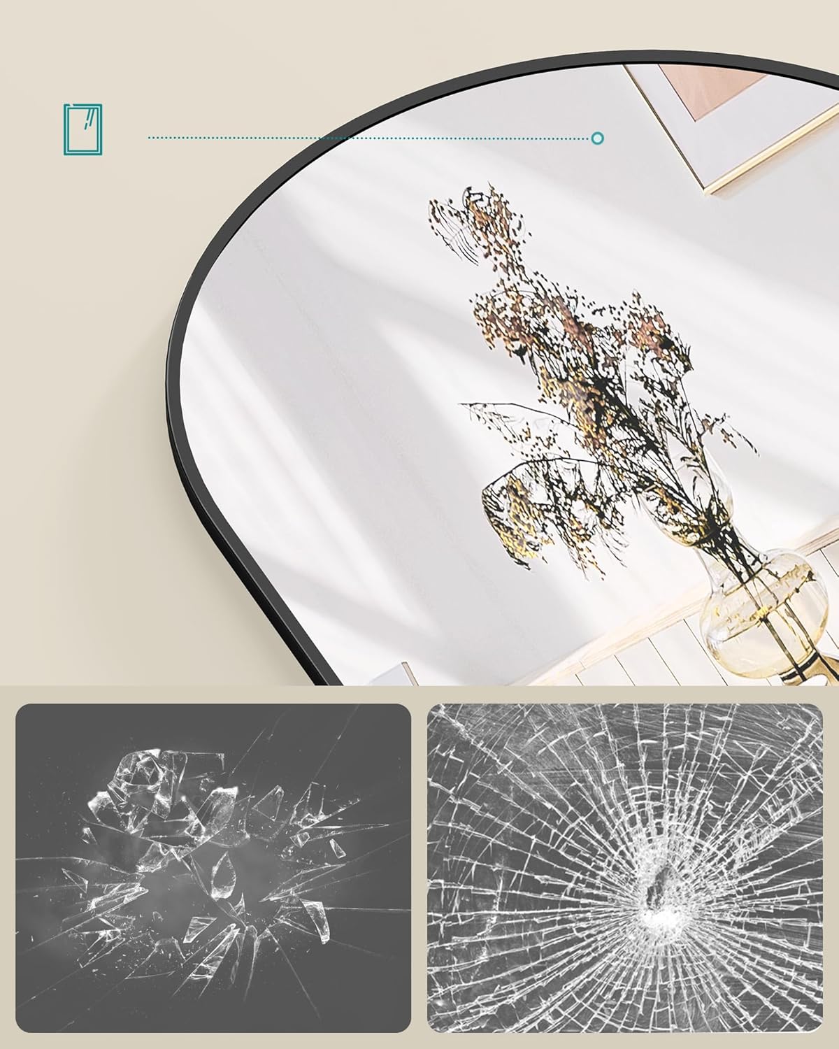 SONGMICS Oglinda decorativa cu rama curbata, 120x40 cm, montaj pe perete sau usa, negru