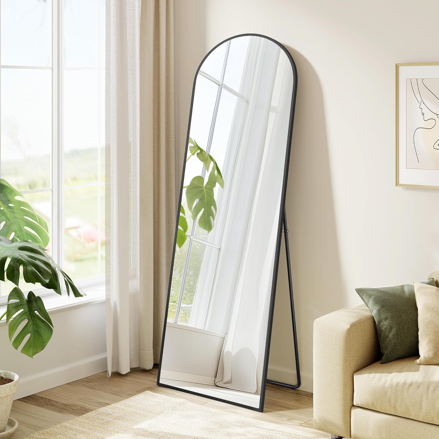 SONGMICS Oglinda podea, cu rama aluminiu si sticla securizata, design curbat, 150x40 cm, negru