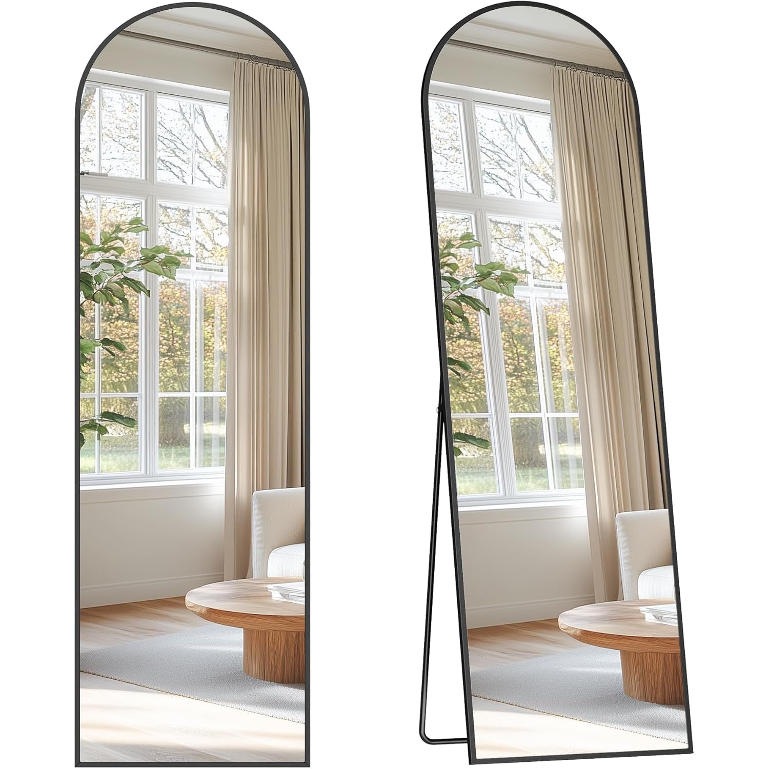 SONGMICS Oglinda podea, cu rama aluminiu si sticla securizata, design curbat, 150x40 cm, negru
