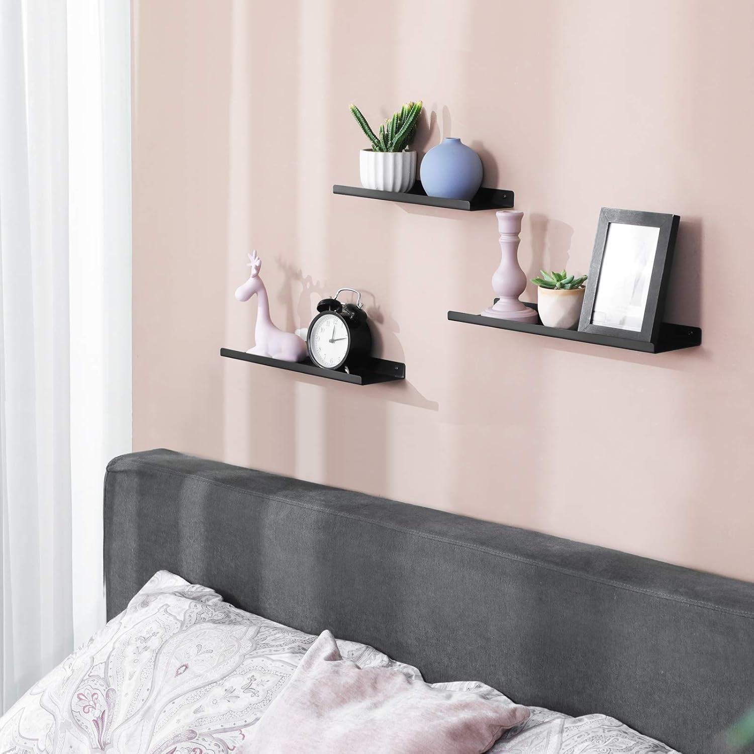 SONGMICS Set 3 rafturi perete metalice, montaj suspendat, stil industrial, 40x10x2,5 cm, negru