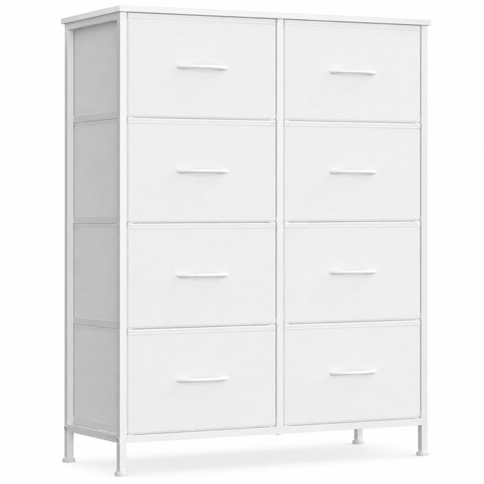 SONGMICS Comoda cu 8 sertare textile cu structura MDF, cadru metalic, stil minimalist, 77x30x95 cm, alb - BazarOltenia