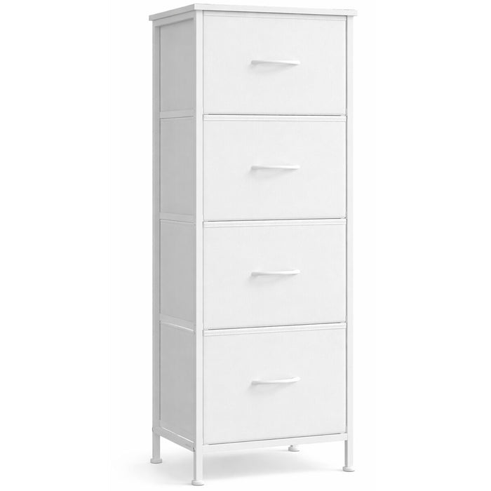 SONGMICS Comoda cu 4 sertare textile, cadru metalic si blat MDF, 40x30x95 cm, alb - BazarOltenia