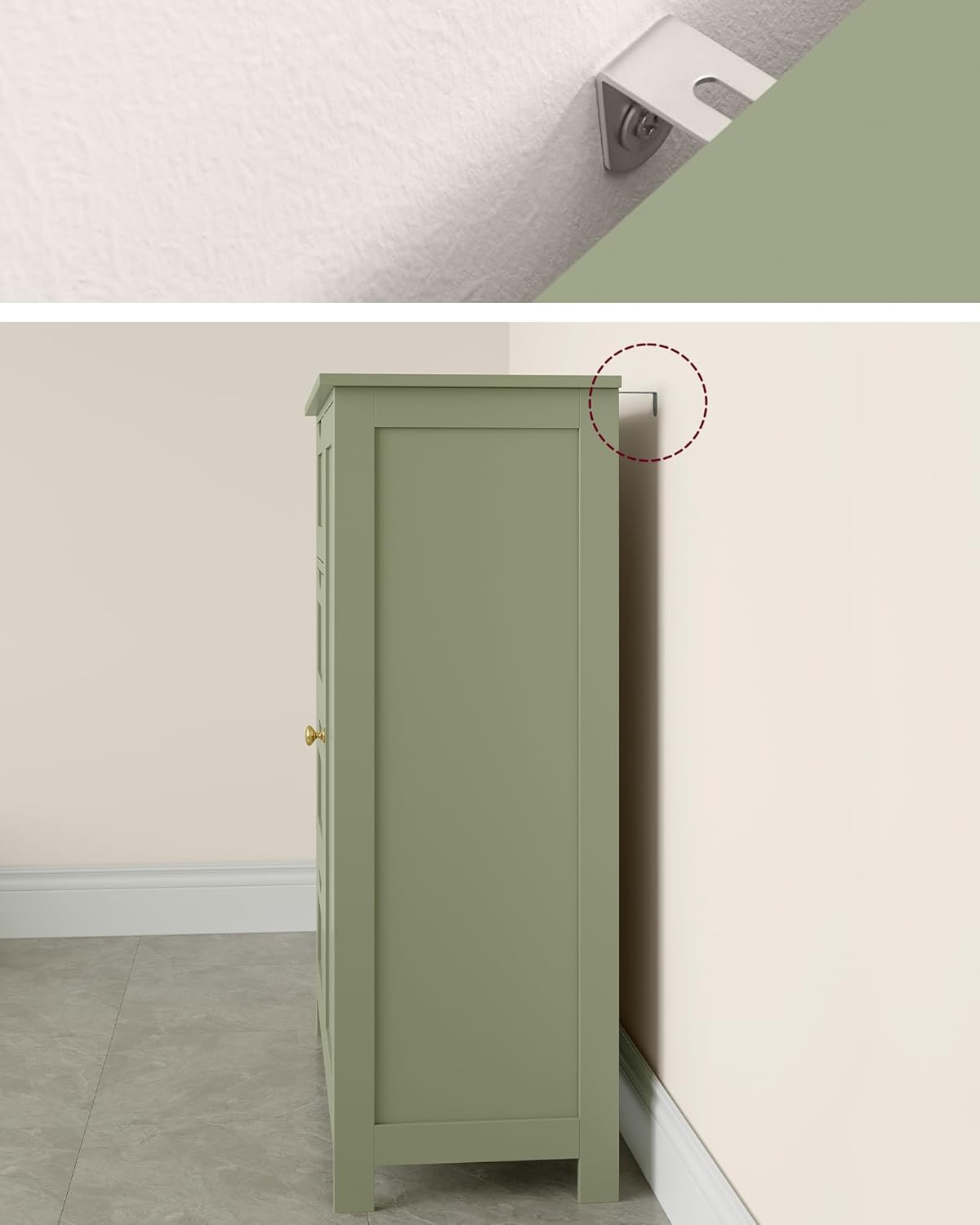 VASAGLE Dulap de depozitare pe podea pentru baie, MDF, cu 4 sertare, 1 usa, rafturi reglabile, 30x55x82cm, verde