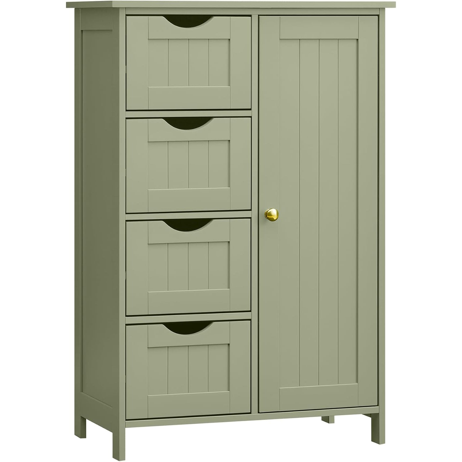 VASAGLE Dulap de depozitare pe podea pentru baie, MDF, cu 4 sertare, 1 usa, rafturi reglabile, 30x55x82cm, verde