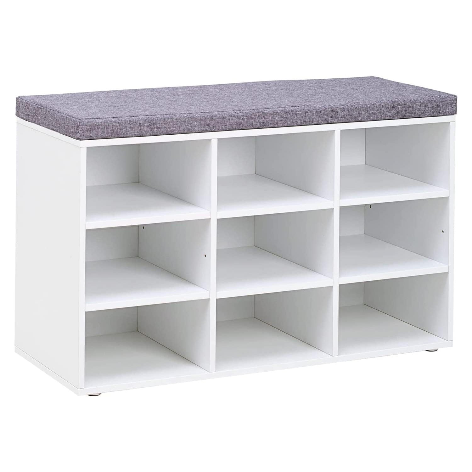 VASAGLE Pantofar cu banca cu 9 compartimente si perna, sarcina 136 kg, 79x30x48 cm, alb