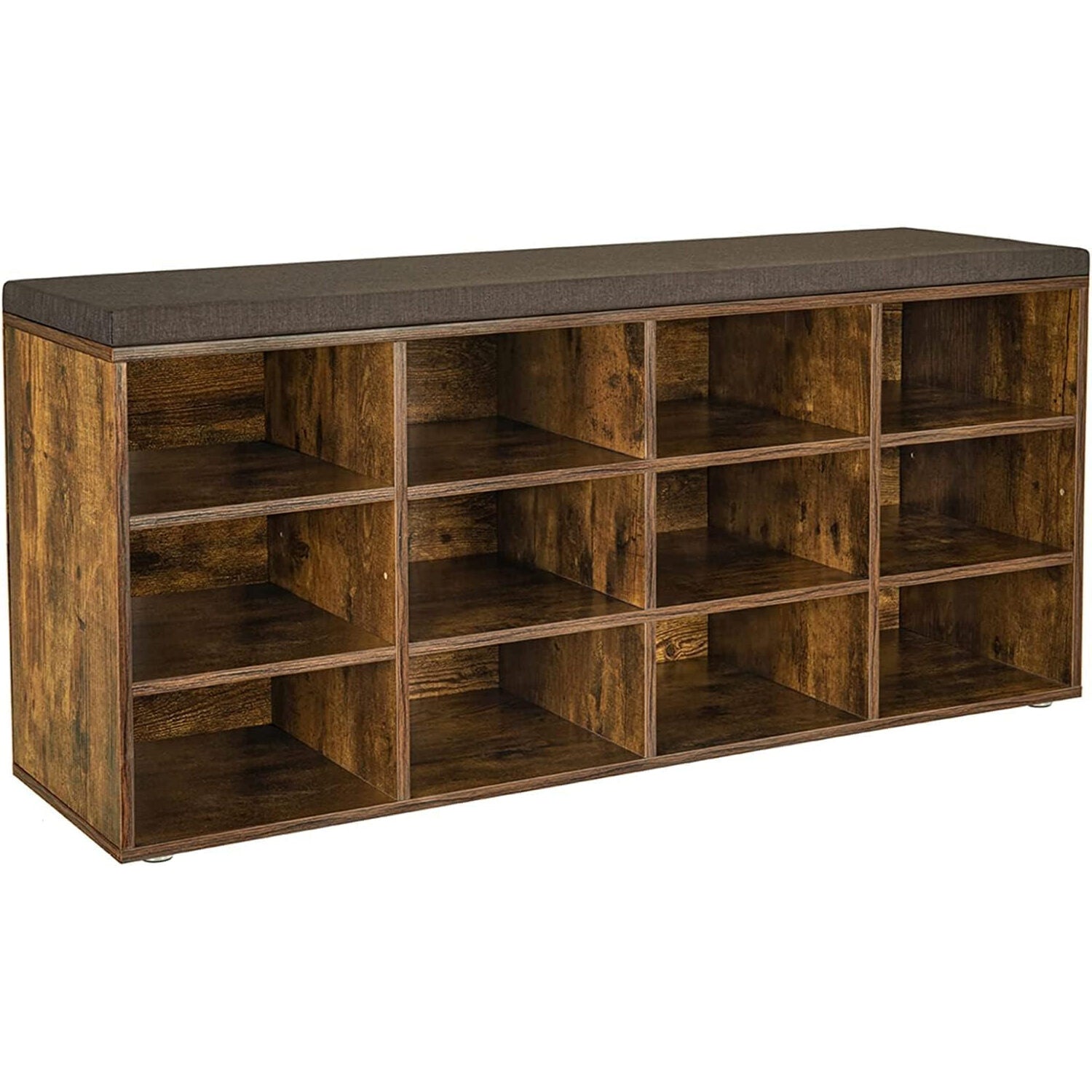 VASAGLE Pantofar cu banca cu 12 compartimente si perna, sarcina 136 kg, 104x30x48 cm, maro rustic