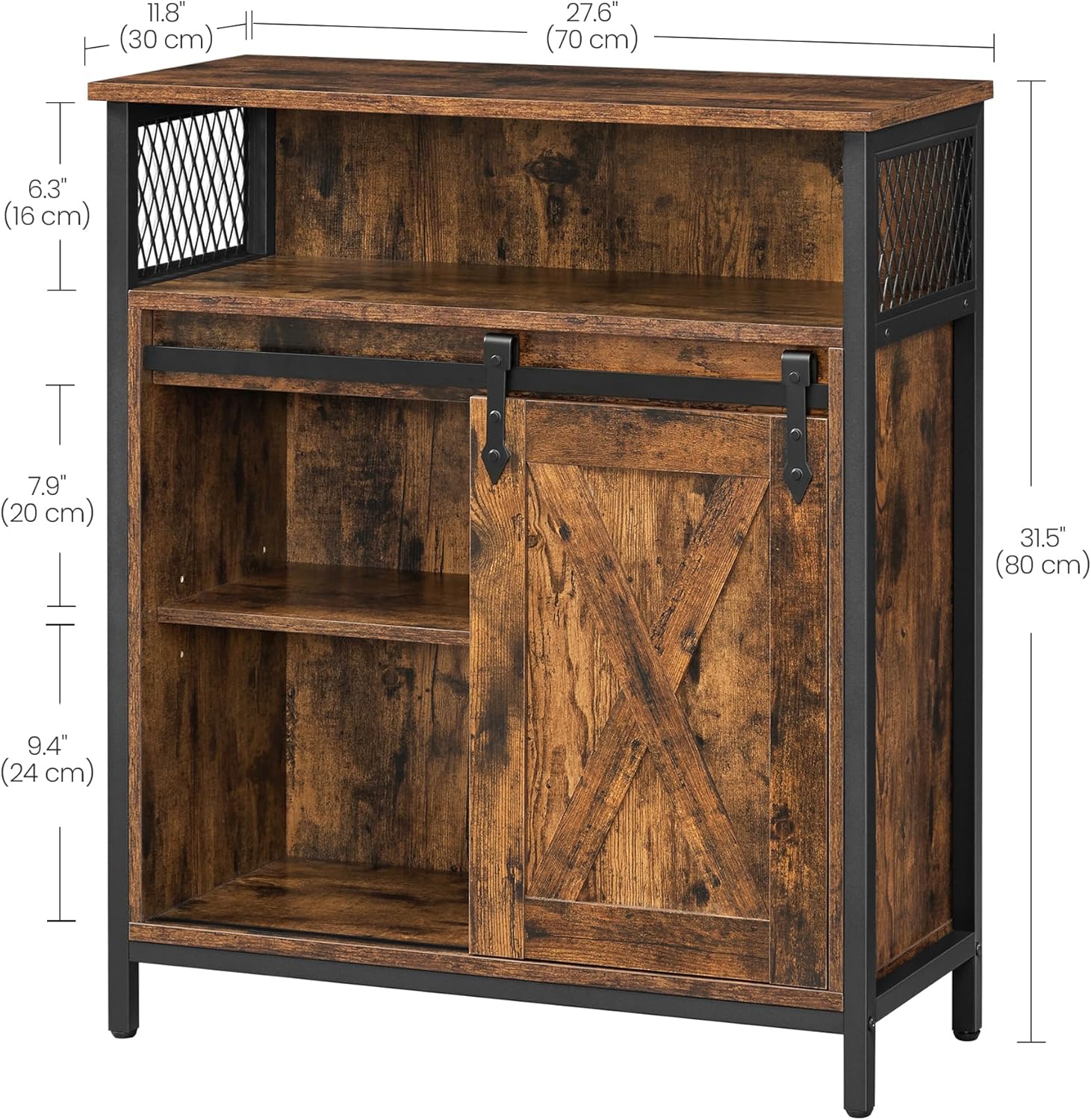 VASAGLE Comoda depozitare cu usa glisanta tip hambar, 70x30x80 cm, maro rustic