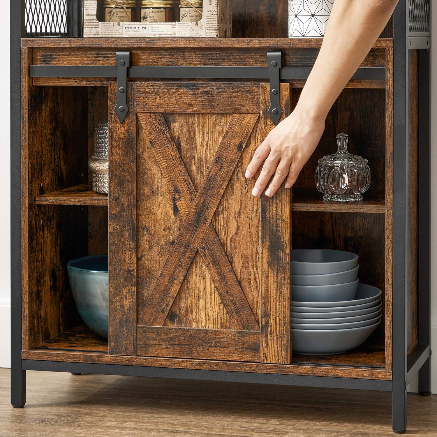 VASAGLE Comoda depozitare cu usa glisanta tip hambar, 70x30x80 cm, maro rustic