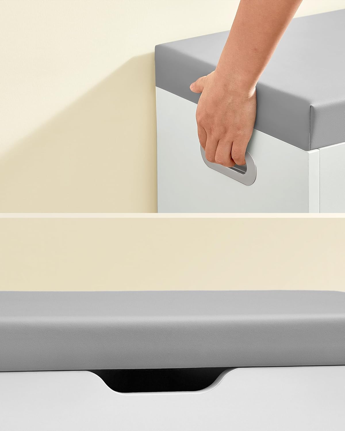 VASAGLE Pantofar cu banca, capitonata, 3 compartimente, sarcina 150 kg, 30x80x44 cm, modern, alb